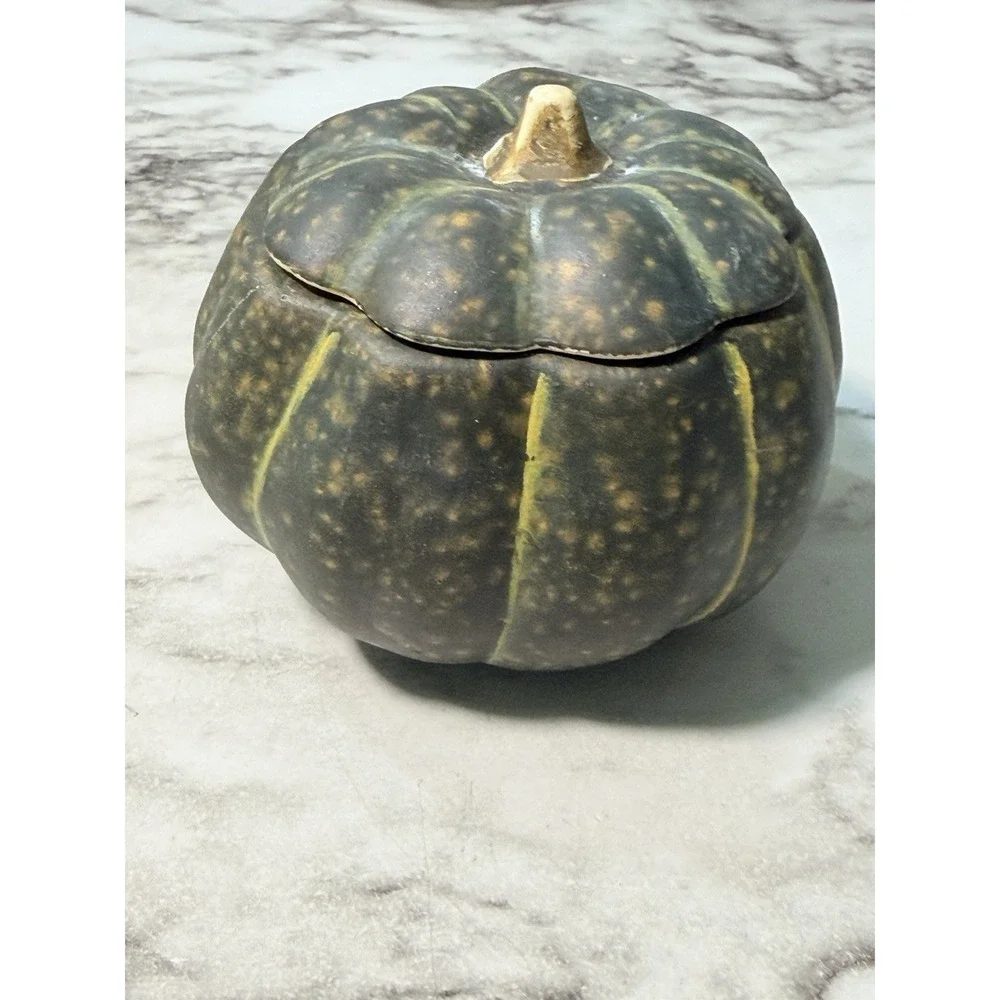 VTG Gourd/Pumpkin Ceramic Candle‎ Holder ~ Green ~ 3 x 3 (P2939)
